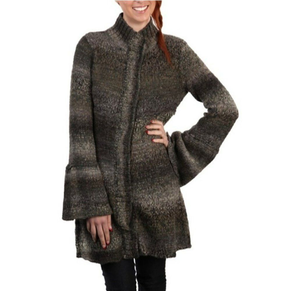PrAna‎ Amber Duster Sweater Cardigan Wool Blend Button Front Tan Gray Medium